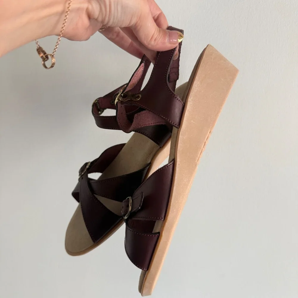 Vintage Wedge Sandals Italian Leather Strappy Slingback Comfort Shoes Size 6